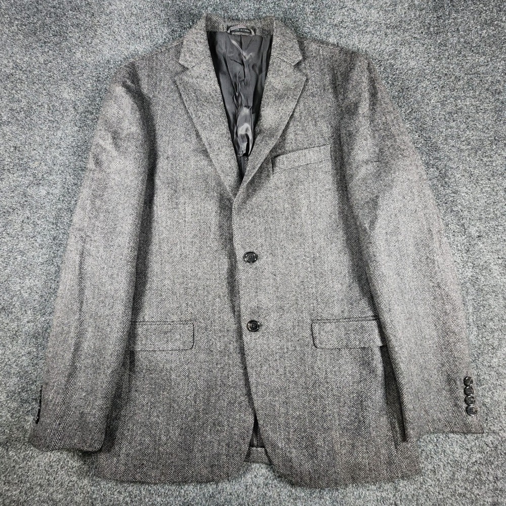 Lauren Ralph Lauren Sport Coat Mens 40L Grey Herringbone 100% Wool Blazer Jacket - Picture 2 of 13